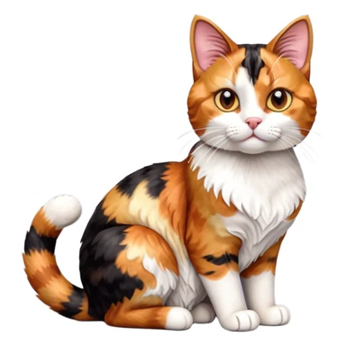 cinematic-[calico tabby cat]-realistic-full-body-sitting-emoji,-tail-curled-playfully-around-its-paws, cinematic-cute-calico-cat-portrait-emoji,-head-tilted-playfully-with-sparkling,-inquisitive-eyes-and-a-charming-patchwork-fur-of-orange,-black,-and-white,-simplified-yet-irresistibly-adorable,-highly-detailed,-glowing-with-a-warm,-invit (3) sticker