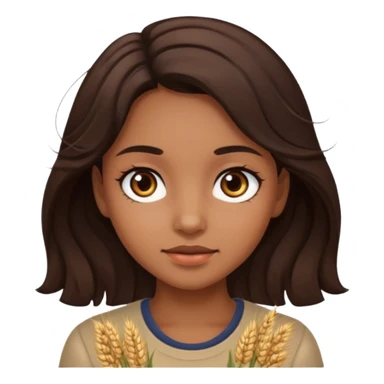 A girl with dark brown eyes and slightly wavy tips with dark brown hair flesh-colored wheat face sticker