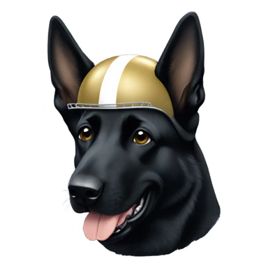 Black German shepherd wearing a notre dame football helmet  sticker