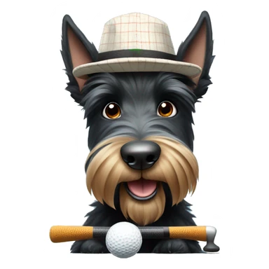 Scottish terrier dog cartoon wearing hat saying Scottie with golf putter sticker