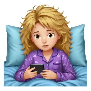 Girl lying in bed, wanting to sleep but not wanting to, staying up late playing with her phone sticker