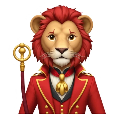 circus lion tamer portrait, head and shoulders only, red ringmaster jacket collar, confident strong look, whip handle visible, 3D cartoon, mobile game icon style, clean background, no text, no watermark
 sticker