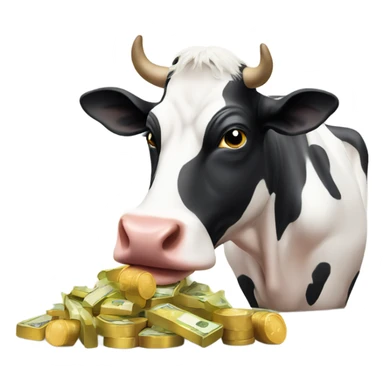 Cow eating money  sticker
