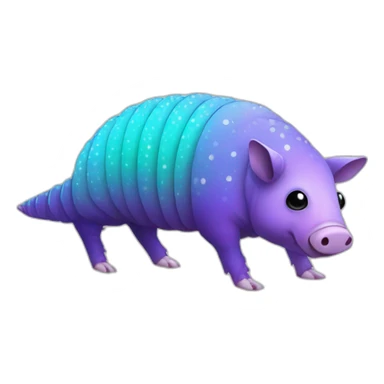 Iridescent cyan purple gradient pig armadillo cow centipede insect with star markings star shaped spots sticker