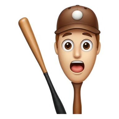 Classic wooden baseball bat with a face having round eyes, a small nose, and a surprised mouth sticker