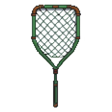 A bug-catching net with a green handle and white mesh net sticker
