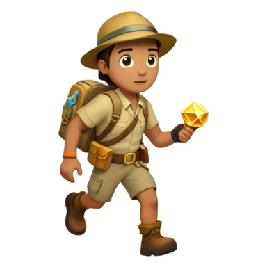 an adventure game, inspired by Uncharted-2. The design features a rugged explorer navigating through ancient ruins, with treasure and obstacles in the background. A dynamic environment with jungle, cliffs, and puzzles highlights the thrill of discovery and action. Transparent background. sticker