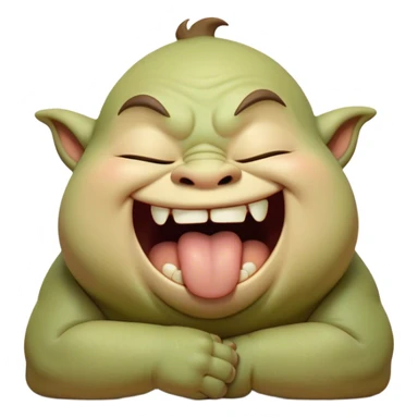 Cinematic Cute Yawning Ogre Portrait Emoji, with a surprisingly cuddly, rotund figure in soft earthy greens and browns, head tilted back in a big, gentle yawn exposing a set of comically oversized teeth, simplified yet irresistibly adorable, highly detailed with a soft glowing outline that captures the sleepy charm of a friendly ogre after a long day of gentle mischief! sticker