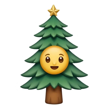 Un emoji représentant un petit sapin stylisé, sans bouche, avec deux grands yeux de biche brillants couleur cannelle. Style minimaliste, mignon et expressif, comme un sticker ou un emoji moderne. Fond parfaitement transparent, haute qualité, bien centré. sticker