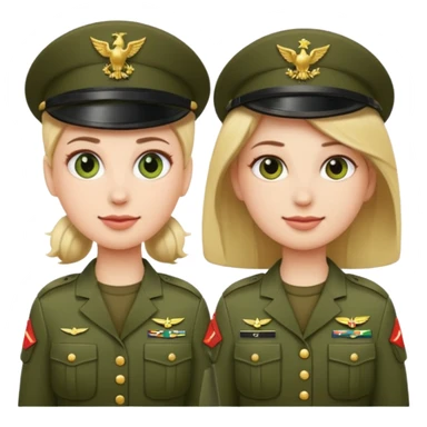one emoji (female) wearing Army combat uniform and a second emoji (male) wearing the army green service uniform sticker