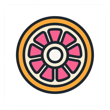 Increase the size of the center circle so it is large enough to represent a 608 bearing for a fidget spinner. Keep the grapefruit design with orange peel and pink inside, circular shape, medium black border, white background inside the circle, transparent outside, no sky or outdoor elements, color outline icon style. sticker