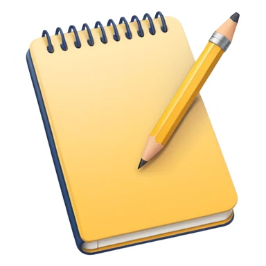 Emoji of a notebook with a pencil, iPhone emoji style. Flat design, smooth gradients, rounded edges, soft shadows, clean look, white background. sticker