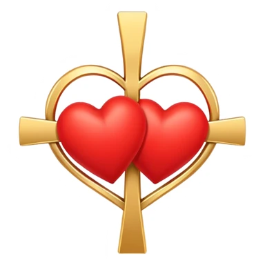 Two red  heart outlines  entwined with a simple gold cross  sticker
