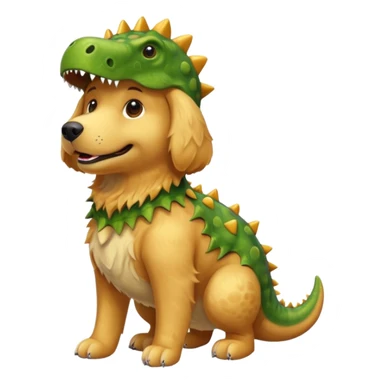 a golden retriever with a dinosaur costume sticker