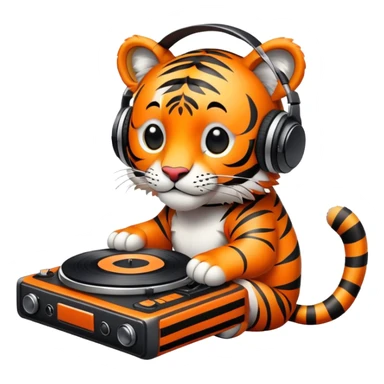 Tiger DJ with headphones and turntable sticker