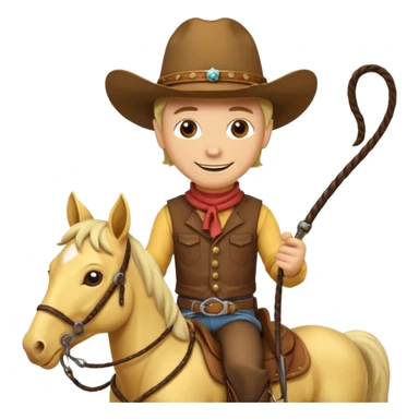 Cowboy riding a horse with whip. With yellow skin and smilling  sticker