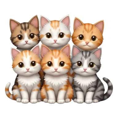 6 tiny kittens cuddling together all various different natural colours including grey and white, ginger and white, calico, grey, and brown tabby and white sticker