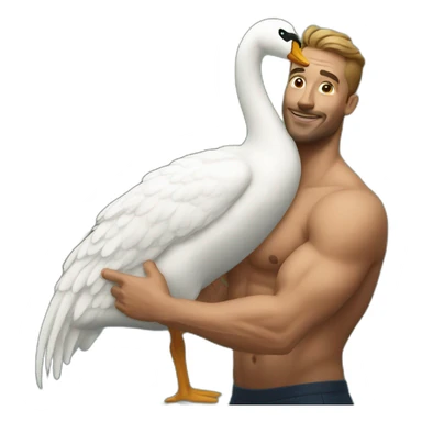 man flexing with a swan sticker