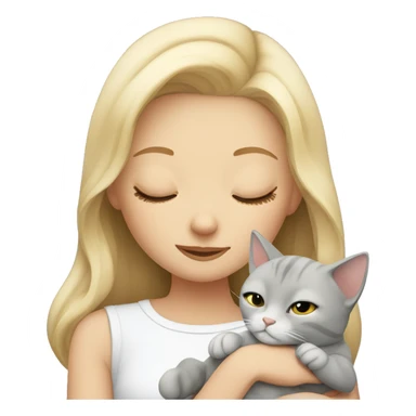 Blonde girl sleeping with grey and white small cat sticker