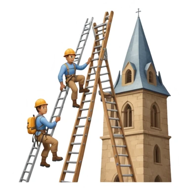 steeplejack man on a ladder beside a spire sticker