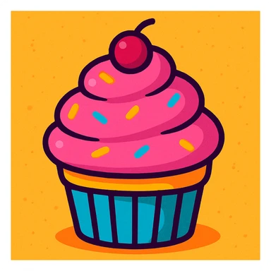 cupcake with pink icing, vibrant and cute sticker