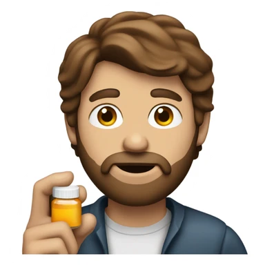 Brown hair guy with beard taking a pill sticker