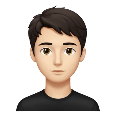 Minimalist emoji of a slender young man doing pilates, smooth rounded face, high cheekbones, almond eyes with dark brows, small button nose, soft lips, defined jawline, tousled dark wavy medium hair, boyish beauty, cute and expressive, flat colors, simple shading. Black accent outfit. sticker