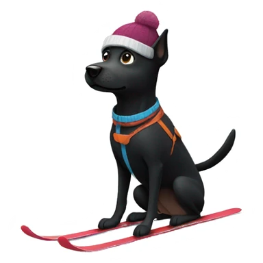 Black dog skiing with a hat  sticker