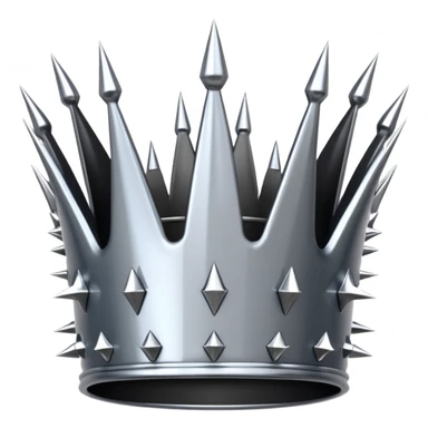A spiked crown emoji made of silver chrome, sharp yet rounded metallic spikes, glossy reflections, aggressive luxury swag aesthetic, iOS emoji style, centered, clean white background sticker