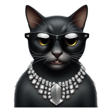 black cat snarling, wearing black flat-top sunglasses, with silver crystals covering the left side, right arm posing a claw- hand gesture sticker