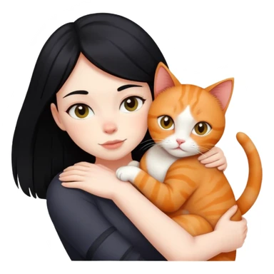 A black-haired girl hugs a ginger cat and A black cat sticker