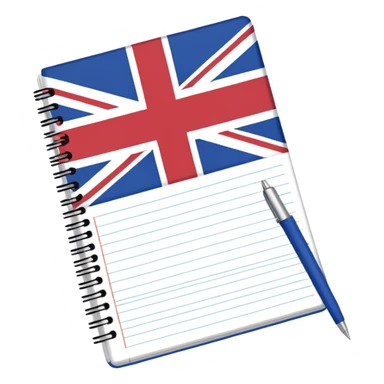 open notebook with UK flag on the page sticker