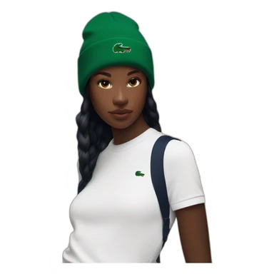 Black girl lacoste beanie with lacoste sticker