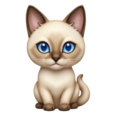 Cinematic Cute Siamese Cat Portrait Emoji, Head tilted playfully and inquisitively, sleek cream-colored fur with rich, contrasting dark points on the ears, face, paws, and tail, striking sapphire-blue eyes, Simplified yet irresistibly adorable features, highly detailed, glowing with a warm, friendly glow, high shine, affectionate and curious, stylized with a touch of whimsy, bright and endearing, soft glowing outline, capturing the essence of a mischievous yet loving kitten, so playful it feels like it could pounce out of the screen and into your arms! sticker