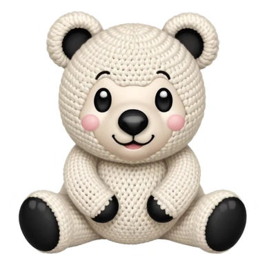 plush white crochet bear, one big ball body, small white ball nose with black yarn, two white ears sticker