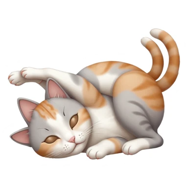 grey and white small cat eyes with closed lying down upside down with paws stretched out straight in different directions sticker