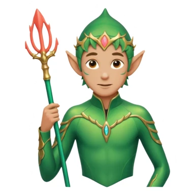 male elf in iridescent wetsuit, coral staff. Gills on neck legolas sticker