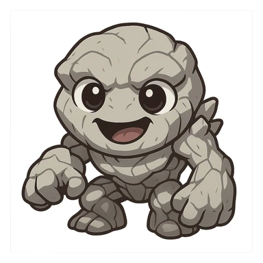 Tiny from Dota 2 in a cute chibi-style cartoon redesign, round proportions, big eyes, playful expression sticker