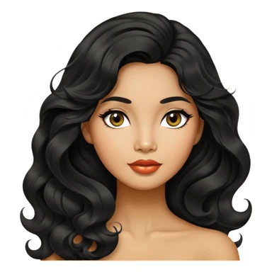 Alluring 1960's thai olive skin shiny long black wavy textured tousled hair sticker