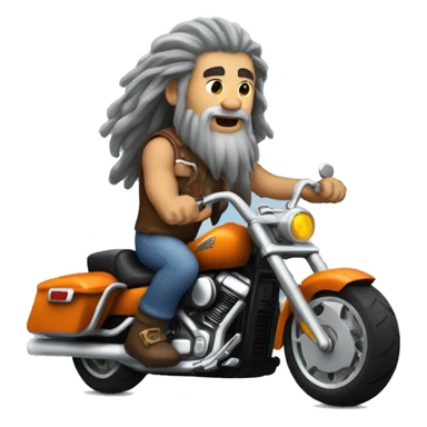 Caveman with long gray hair and a goatee riding a Harley Davidson motorcycle  sticker