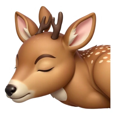Meme-Worthy Cute Sleeping Deer Portrait Emoji, Head resting peacefully with a contented smile, showcasing a delicate, slender build and a luxuriously soft coat, eyes shut in a serene, restful nap, Simplified yet hilariously adorable features, highly detailed, glowing with a soft, drowsy light, high shine, relaxed and utterly lovable, stylized with an air of playful laziness, bright and heartwarming, soft glowing outline, capturing the essence of a comically sleepy deer, so meme-worthy it feels like it could instantly become the next viral sensation of adorable woodland slumber! sticker