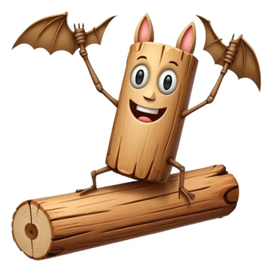 The character is an anthropomorphic wooden log with a cartoonish face, human arms and legs, and a long wooden bat, giving it a surreal, humorous appearance. sticker