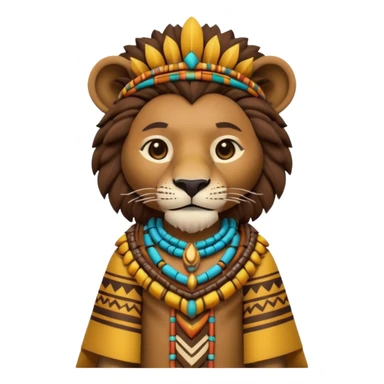 a-3d-cartoon-african-lion-from-the-1800s-wearing-traditional-african-tribal-clothing,-calm-expression,-natural-background,-memoji-style-realism. sticker