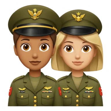 one emoji (female) wearing Army combat uniform and a second emoji (male) wearing the army green service uniform sticker