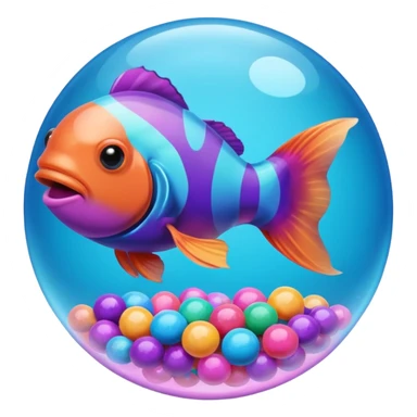 cyan blue, purple and pink coloured gradient gooball, with a rainbow-coloured gradient clownfish in the center inside sticker