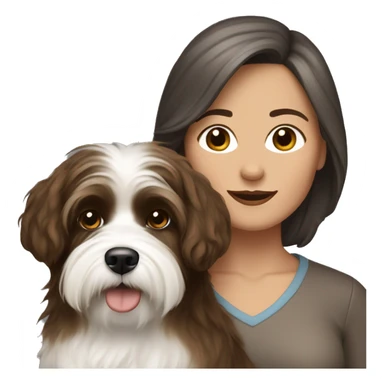TAN middle aged woman with brown hair, with black and white havanese dog sticker