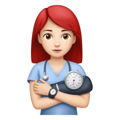 blood pressure cuff wrapped around upper arm with dial reading female patirent sticker