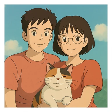 couple with pet posing for photo sticker