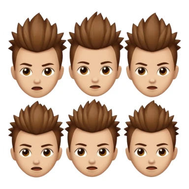 Haz un personaje que tenga cabello marrón con un corte mohicano y que tenga diferentes expresiones  sticker