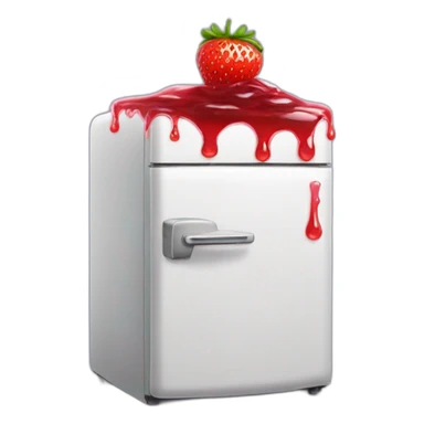 an old fashioned fridge with strawberry jam leaking out of it sticker